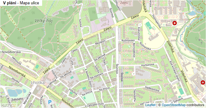 V pláni - mapa ulice