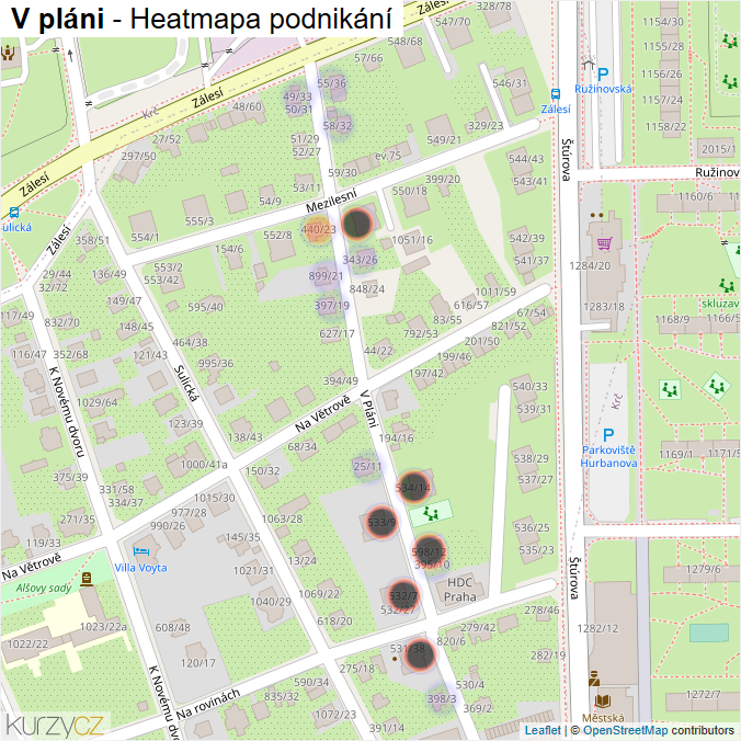 Mapa V pláni - Firmy v ulici.