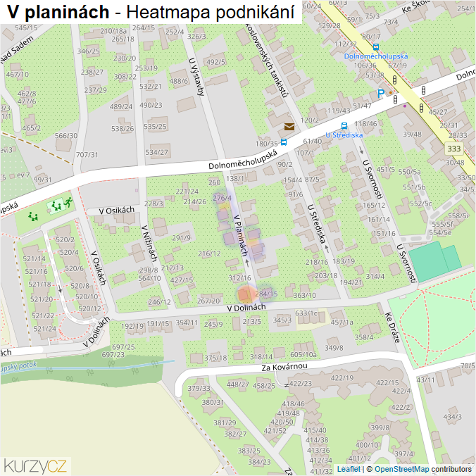 Mapa V planinách - Firmy v ulici.
