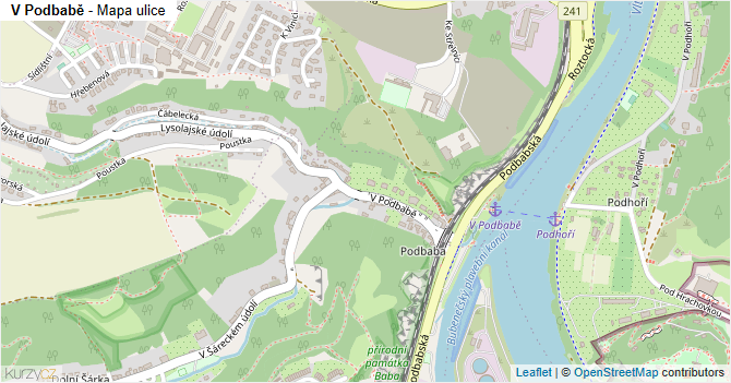 V Podbabě - mapa ulice