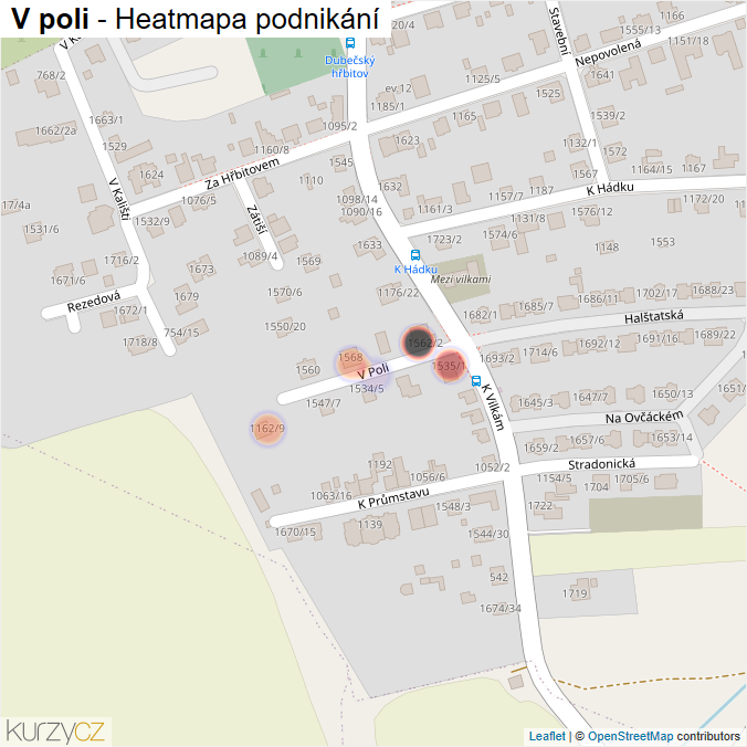 Mapa V poli - Firmy v ulici.