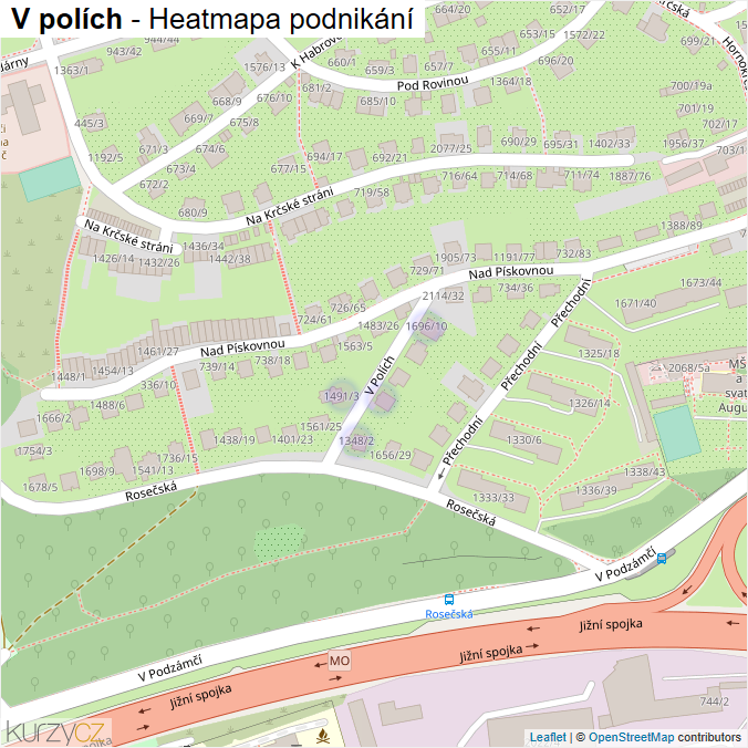 Mapa V polích - Firmy v ulici.