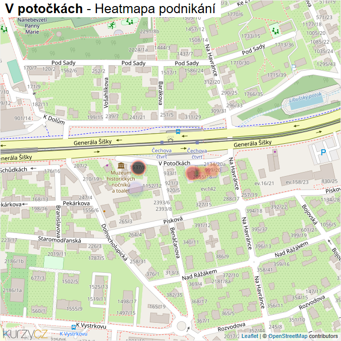 Mapa V potočkách - Firmy v ulici.