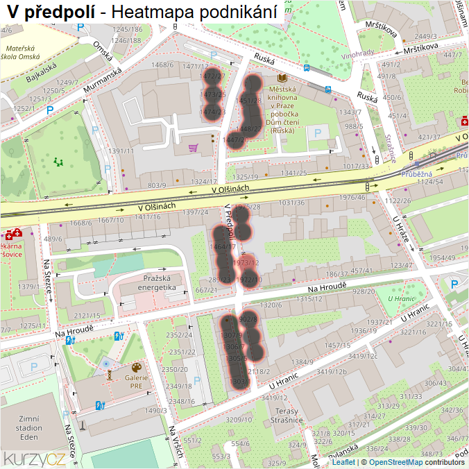 Mapa V předpolí - Firmy v ulici.