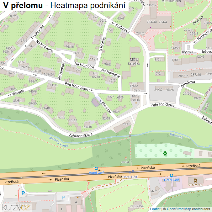 Mapa V přelomu - Firmy v ulici.