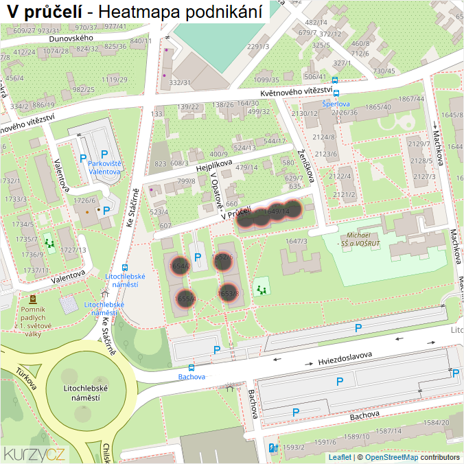 Mapa V průčelí - Firmy v ulici.