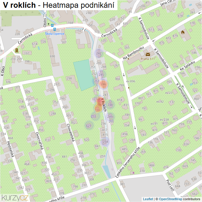 Mapa V roklích - Firmy v ulici.
