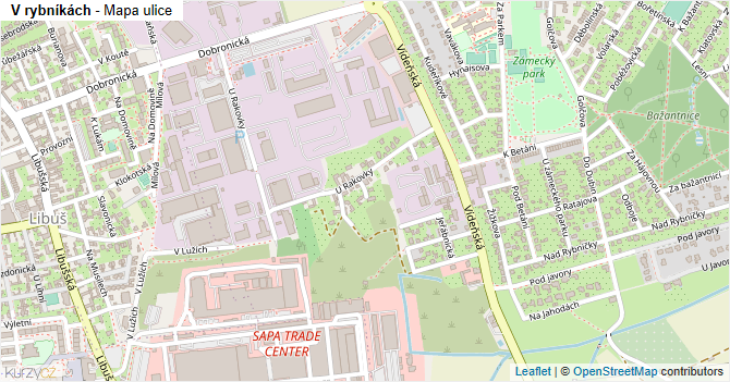 V rybníkách - mapa ulice