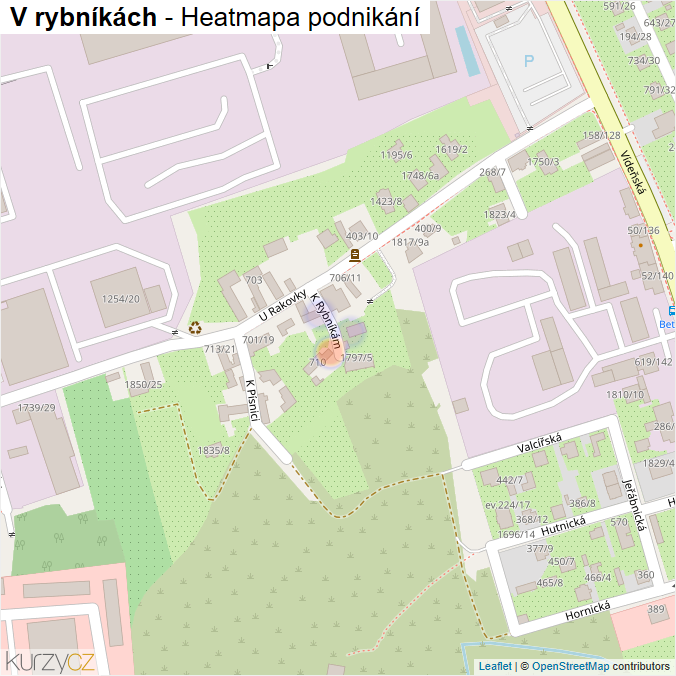 Mapa V rybníkách - Firmy v ulici.