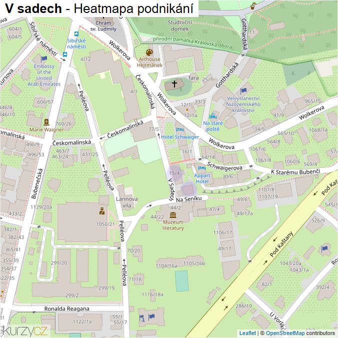 Mapa V sadech - Firmy v ulici.
