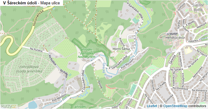 V Šáreckém údolí - mapa ulice