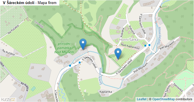 V Šáreckém údolí - mapa firem