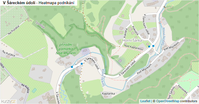 V Šáreckém údolí - mapa podnikání
