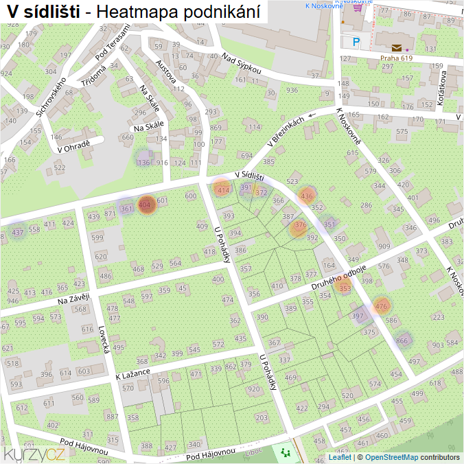 Mapa V sídlišti - Firmy v ulici.