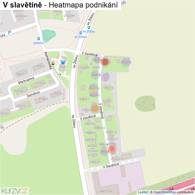 Mapa V slavětíně - Firmy v ulici.