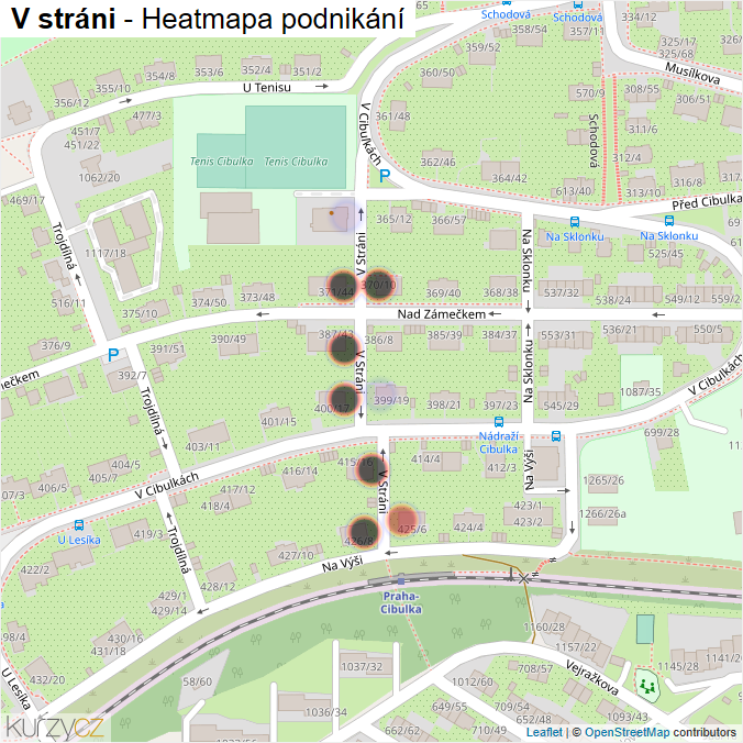 Mapa V stráni - Firmy v ulici.