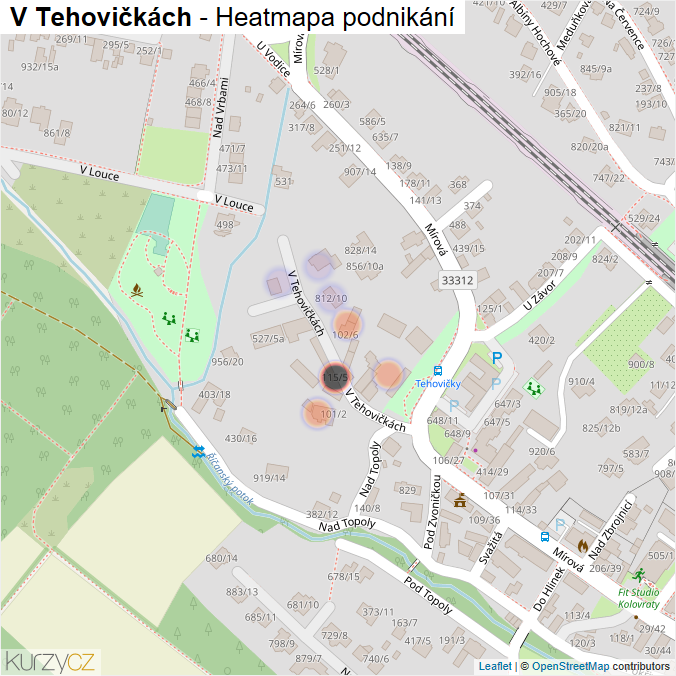 Mapa V Tehovičkách - Firmy v ulici.