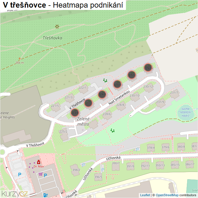 Mapa V třešňovce - Firmy v ulici.