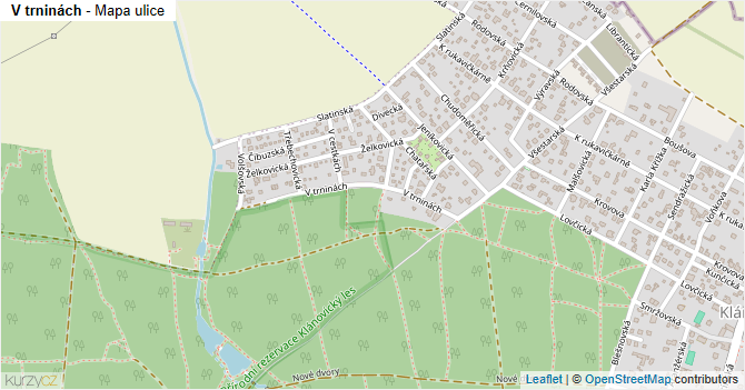 V trninách - mapa ulice