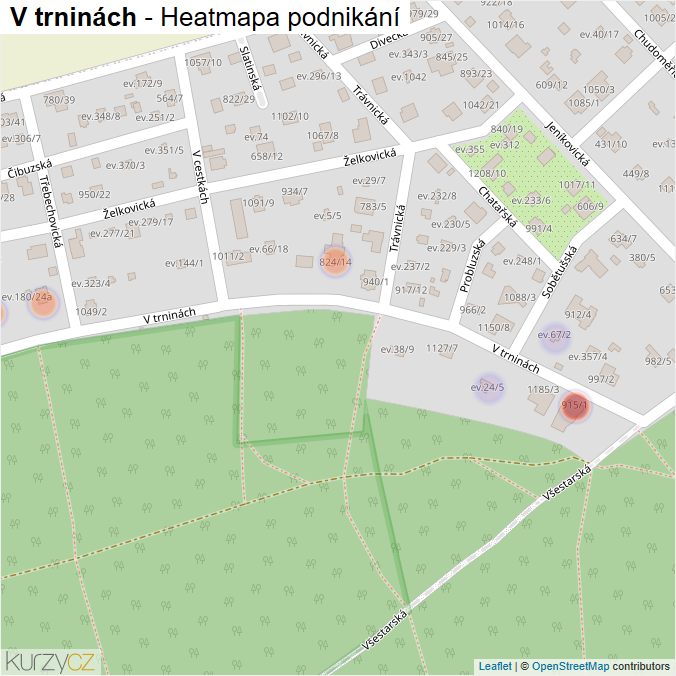 Mapa V trninách - Firmy v ulici.