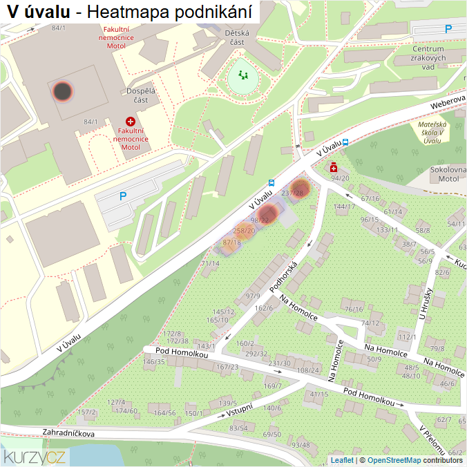 Mapa V úvalu - Firmy v ulici.