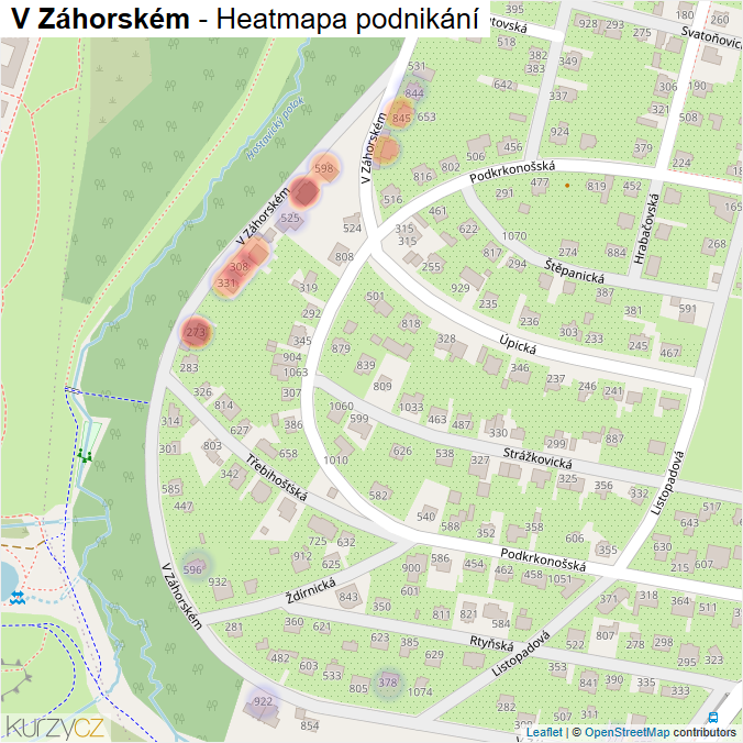 Mapa V Záhorském - Firmy v ulici.