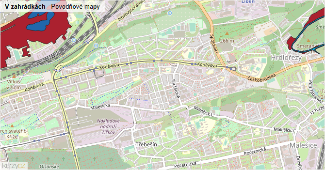 V zahrádkách - záplavové mapy stoleté vody