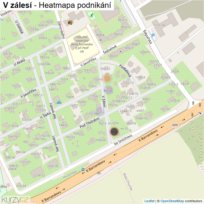 Mapa V zálesí - Firmy v ulici.
