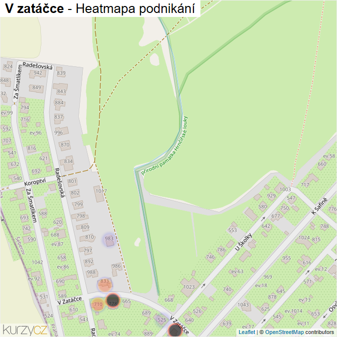 Mapa V zatáčce - Firmy v ulici.