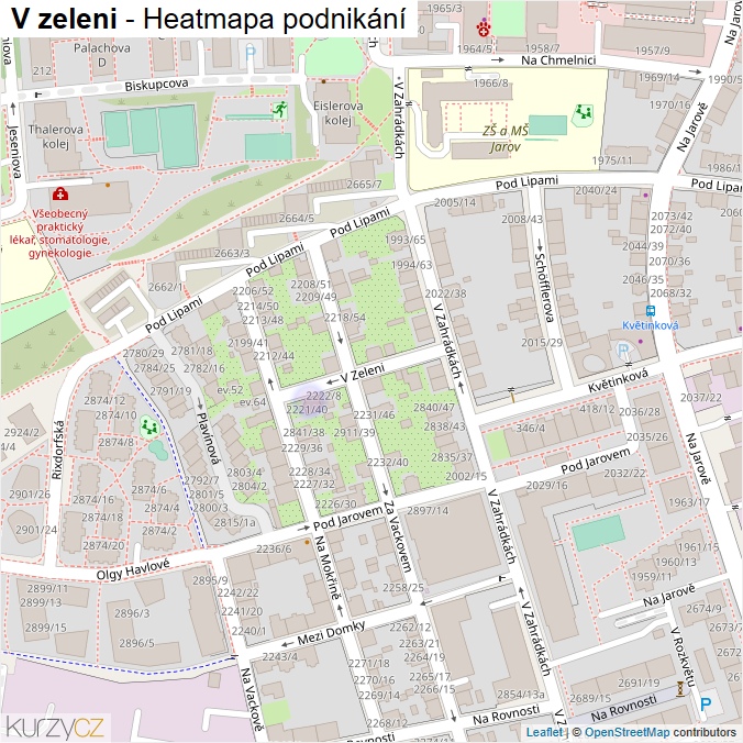 Mapa V zeleni - Firmy v ulici.