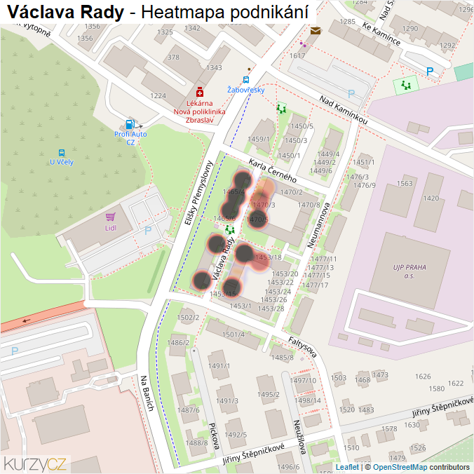Mapa Václava Rady - Firmy v ulici.