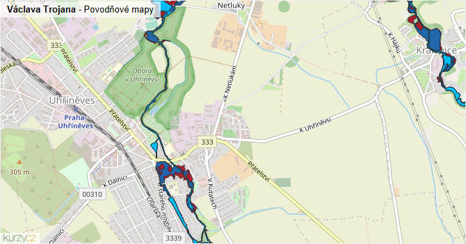 Václava Trojana - záplavové mapy stoleté vody