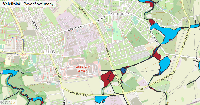 Valcířská - záplavové mapy stoleté vody