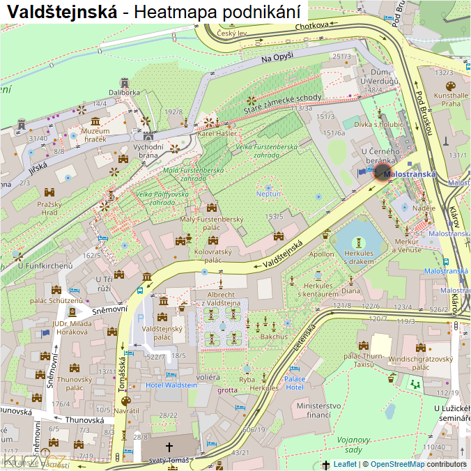 Mapa Valdštejnská - Firmy v ulici.