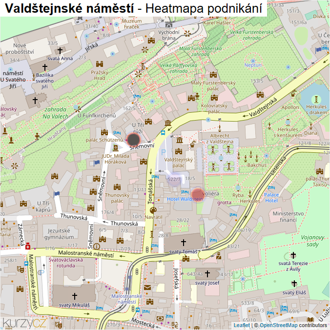 Mapa Valdštejnské náměstí - Firmy v ulici.