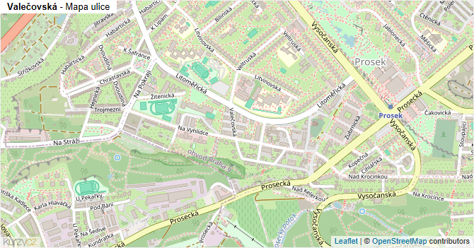 Valečovská - mapa ulice