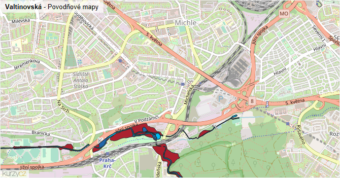 Valtínovská - záplavové mapy stoleté vody