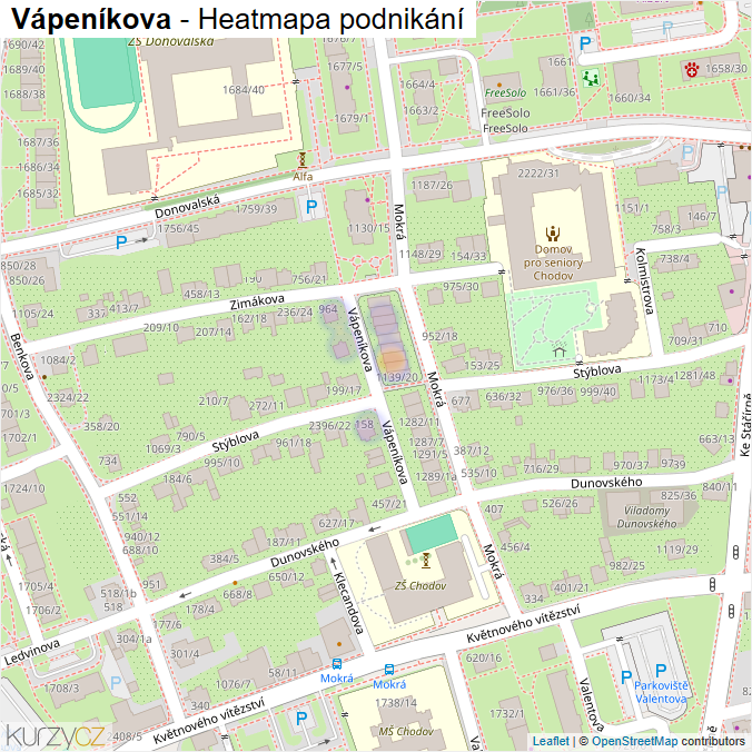 Mapa Vápeníkova - Firmy v ulici.