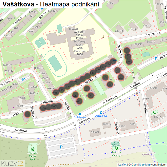 Mapa Vašátkova - Firmy v ulici.