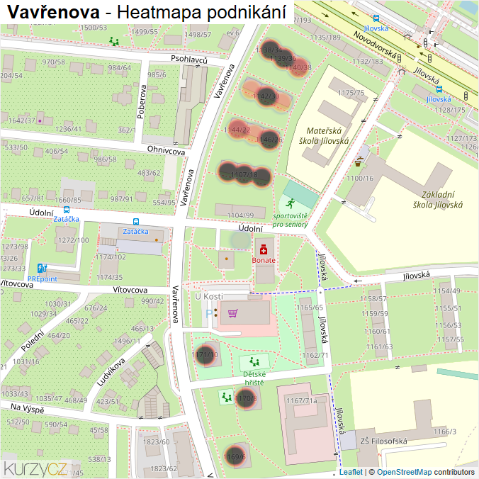 Mapa Vavřenova - Firmy v ulici.