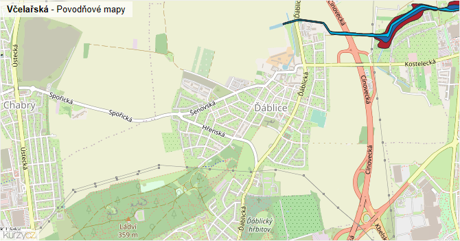 Včelařská - záplavové mapy stoleté vody