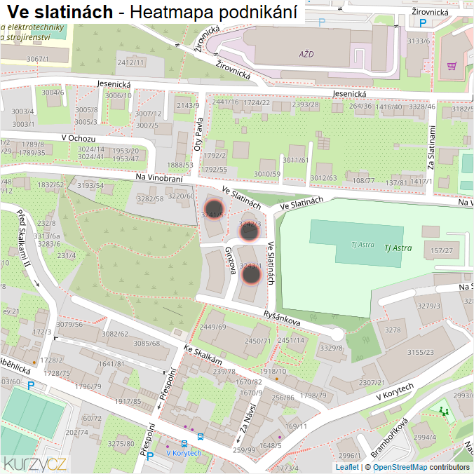 Mapa Ve slatinách - Firmy v ulici.