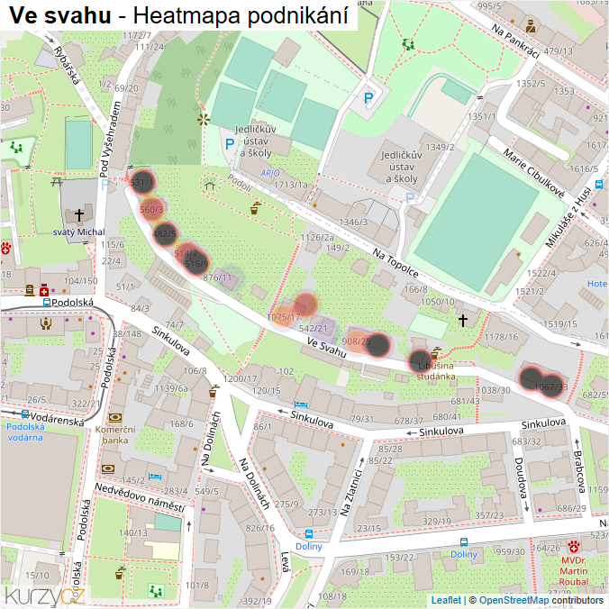 Mapa Ve svahu - Firmy v ulici.