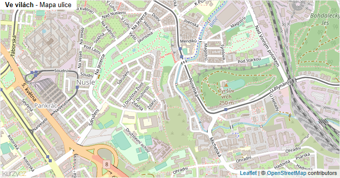 Ve vilách - mapa ulice