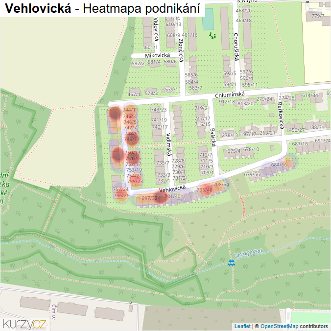 Mapa Vehlovická - Firmy v ulici.