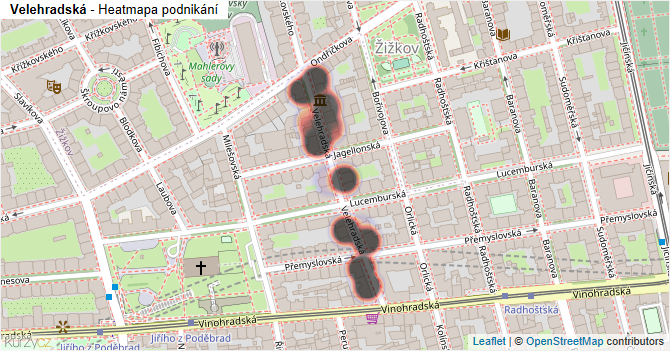 Velehradská - mapa podnikání