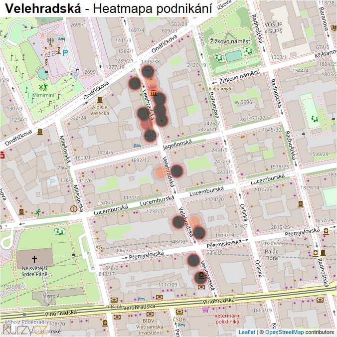 Mapa Velehradská - Firmy v ulici.