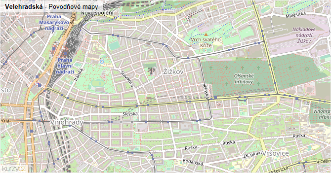 Velehradská - záplavové mapy stoleté vody