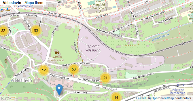 Veleslavín - mapa firem