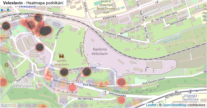 Veleslavín - mapa podnikání